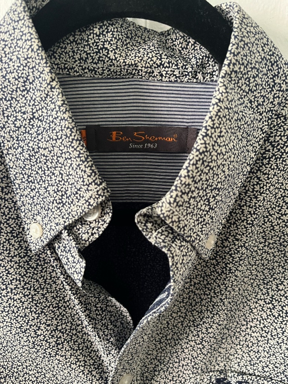 Ben Sherman Men’s Floral Button Down Shirt Navy White Long Sleeve Size S